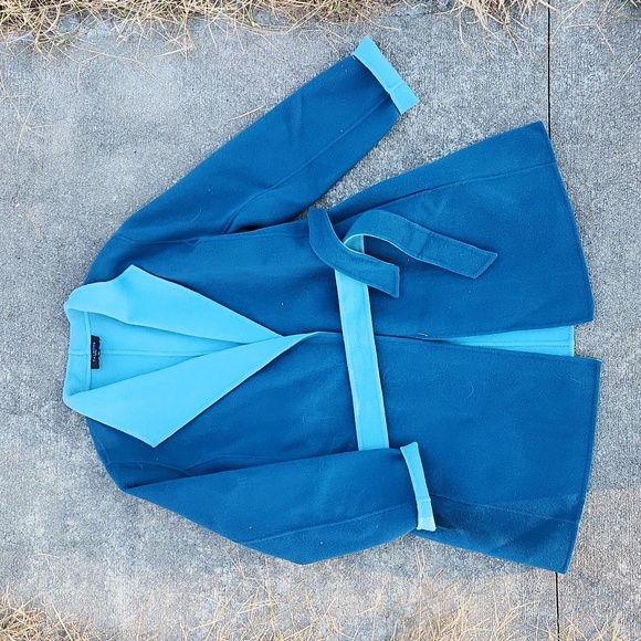 Talbots Double Face Jacket Blue Teal 16P Petite Winter Trench Coat Fall Wool - Picture 5 of 11